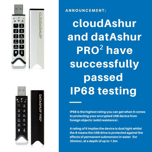 cloudAshur en datAshur PRO2 zijn geslaagd voor IP68-tests